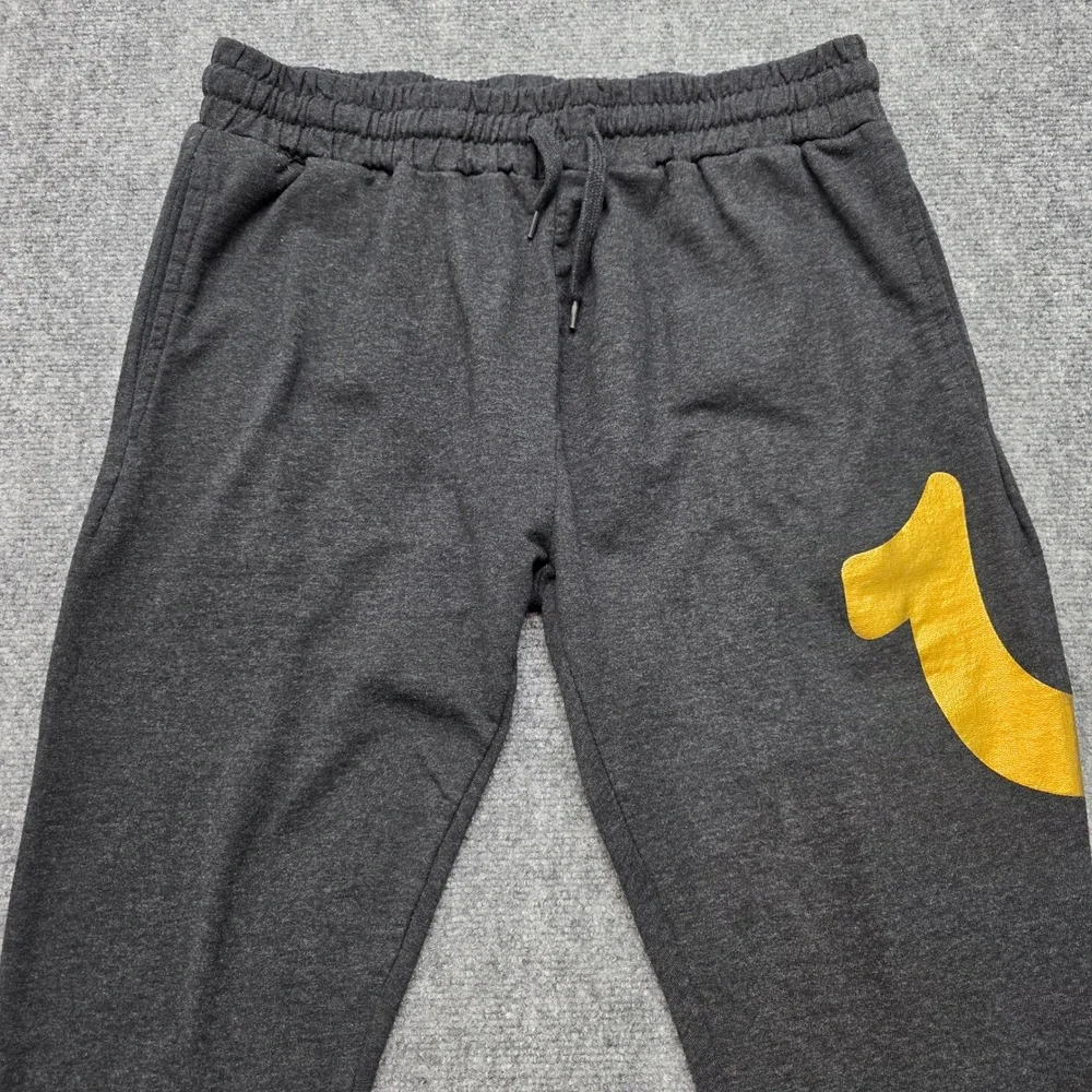 True Religion Men's Joggers Large Charcoal Gray Gold Horseshoe Logo Sweatpants